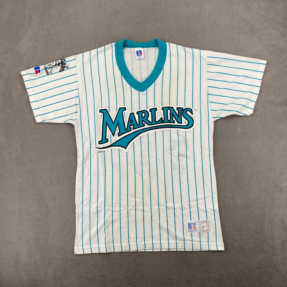 Vintage 1995 Florida Marlins Russell Athletic Pinstripe Jersey Mens Medium USA